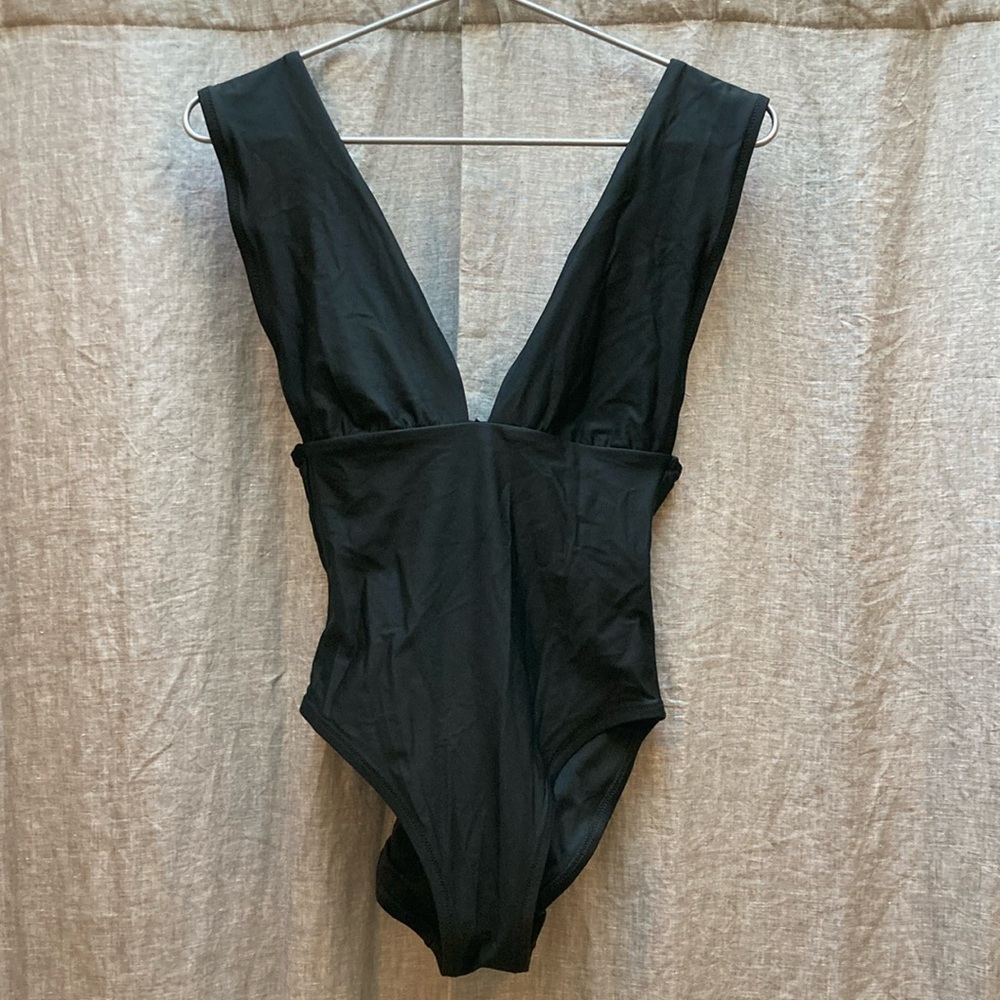 J. Crew Black One Piece Swimsuit with Deep V-Neckline and High-Cut Legs